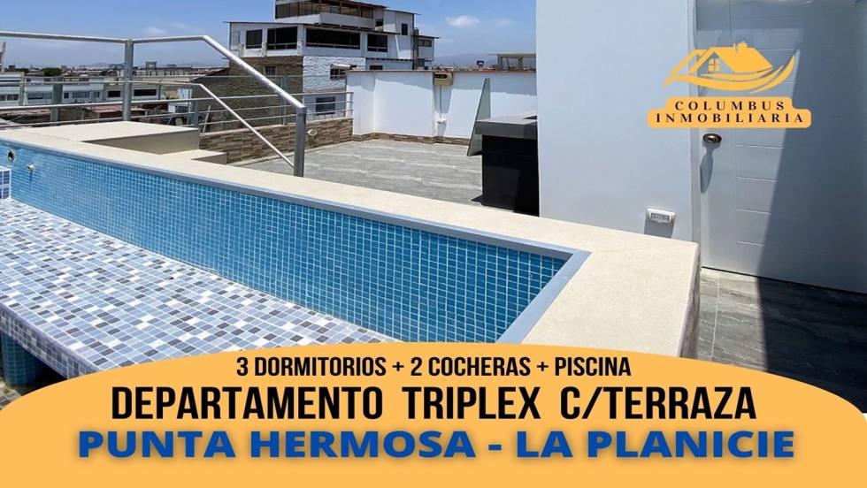 Punta Hermosa - TRIPLEX PENTHOUSE frente a Parque, 3dorm, 2balcones y Terraza con Piscina