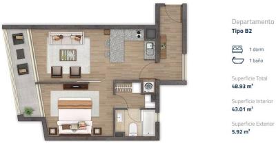 Arriendo Depto 1D-1B, 49m2, Metro República, Los Héroes y Toesca