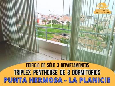 Punta Hermosa - TRIPLEX PENTHOUSE Frente a Parque de 3 Dorm 2 Cocheras Piscina 3 Balcones