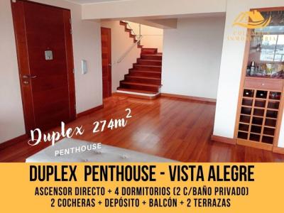 Surco Vista Alegre - Venta Duplex Penthouse De 274m² - 4dorm(2 C/baño Privado) + 2terrazas + 2cocheras - Edificio De 4 Pisos Con Ascensor Directo
