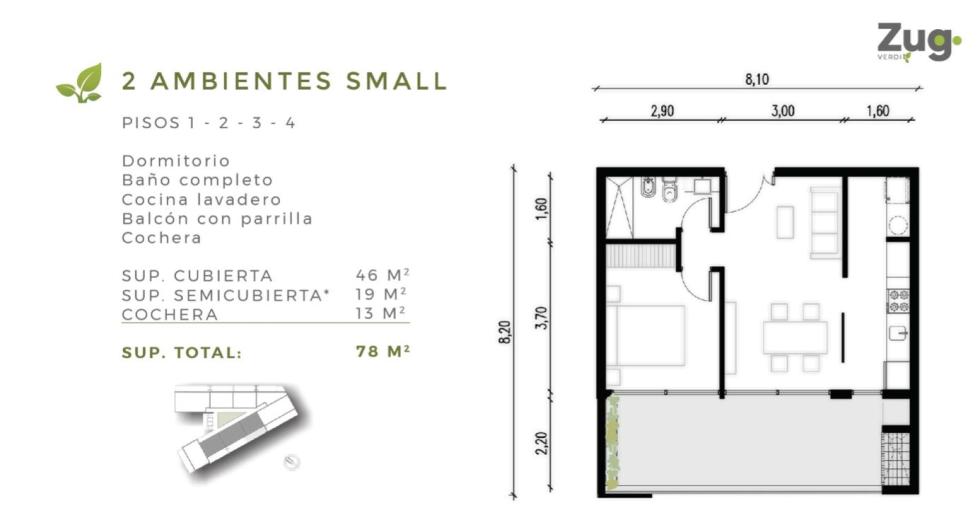 Departamento 1 dormitorios en venta en ZUG, Pilar