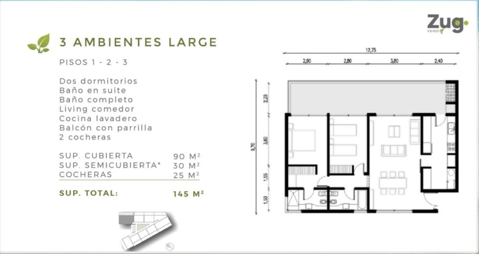 Departamento 2 dormitorios en venta en ZUG, Pilar