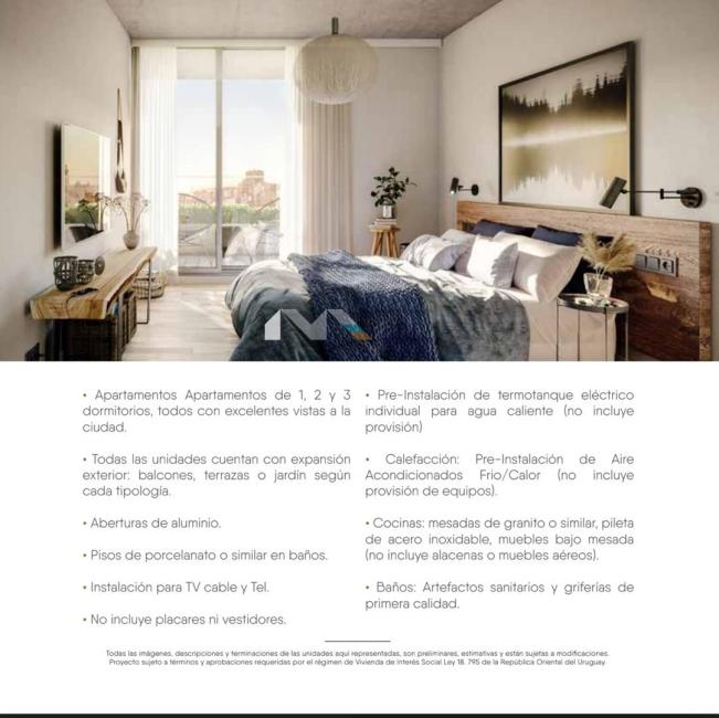 Departamento 1 dormitorios en venta en Montevideo