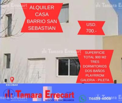 Casa 3 dormitorios en alquiler en San Sebastian, Escobar