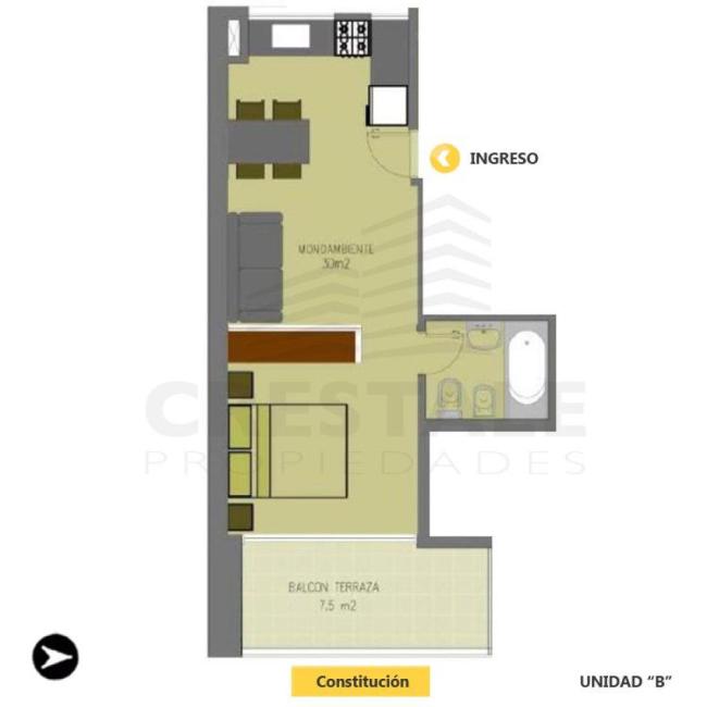 Departamento monoambiente en venta, CONSTITUCION Y SAN LUIS, Echesortu, Rosario